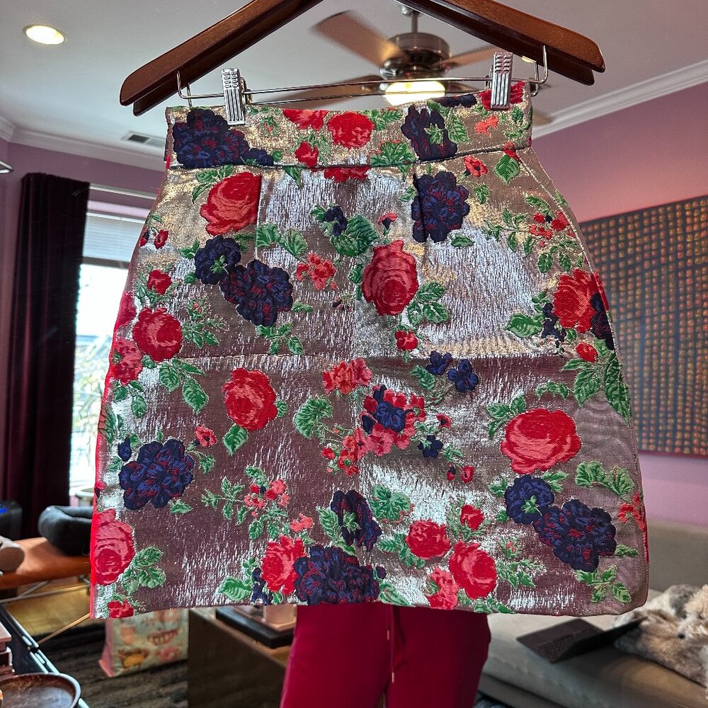 MSGM - Silver Floral Mini Skirt - Size IT 40